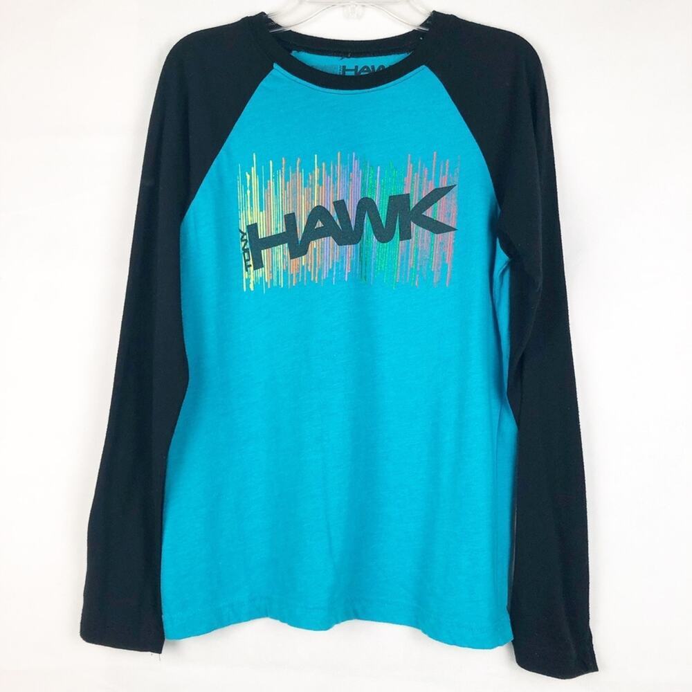 Tony Hawk Boys Colorblock Turquoise & Black Long Sleeve T-Shirt Size Large